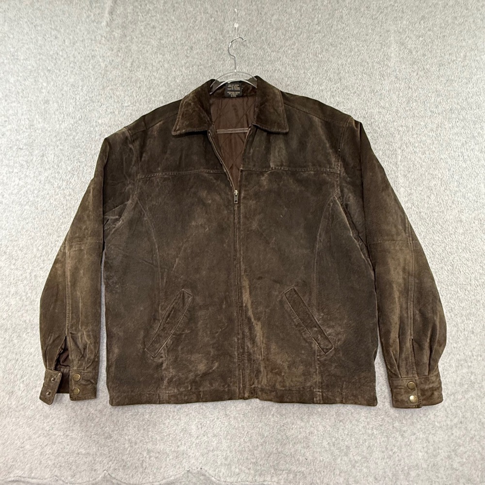 Vintage Suede Leather Jacket Mens M Brown 90s y2k Full Zip Quilted Lined Coat